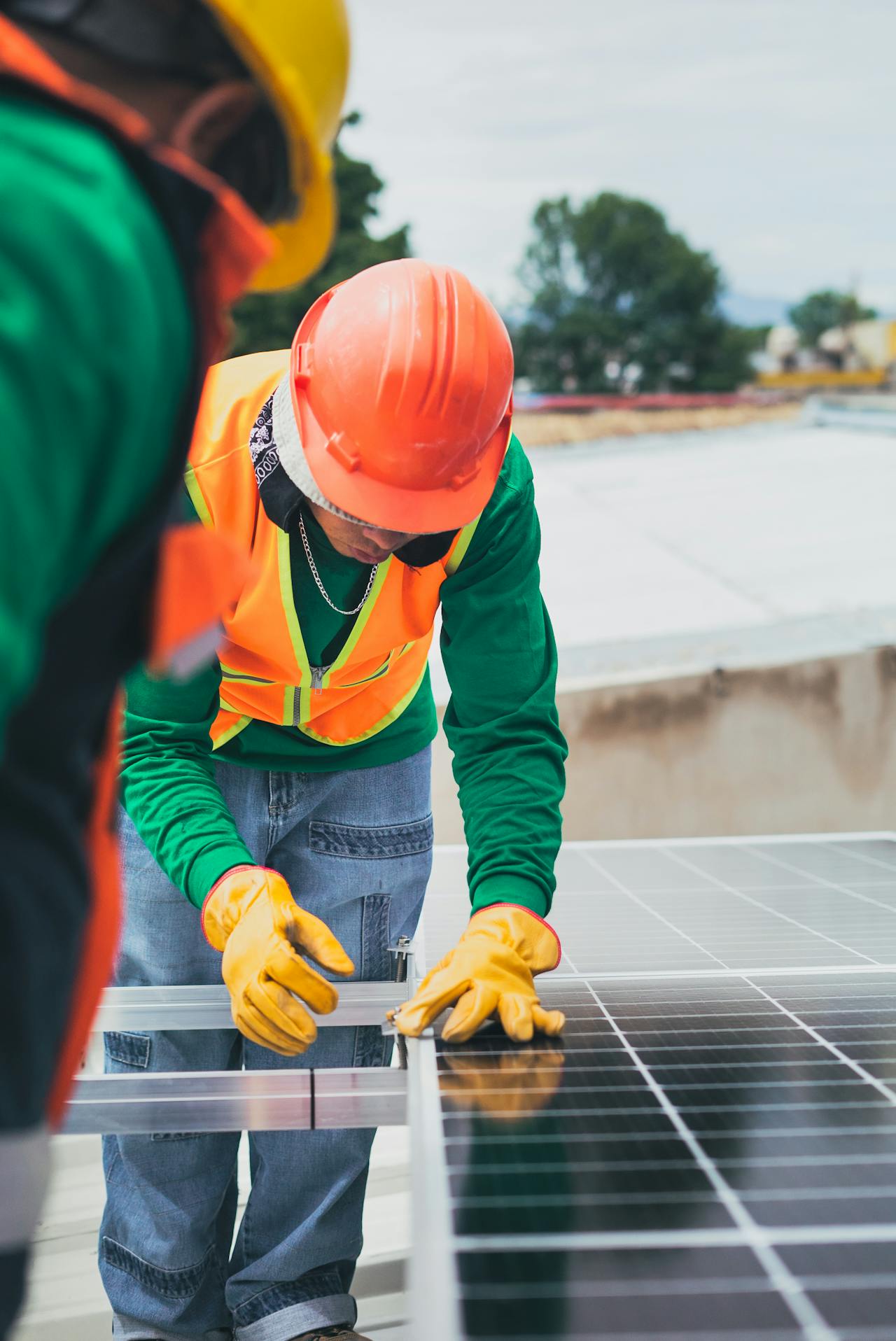 Commercial solar installation with business professionals